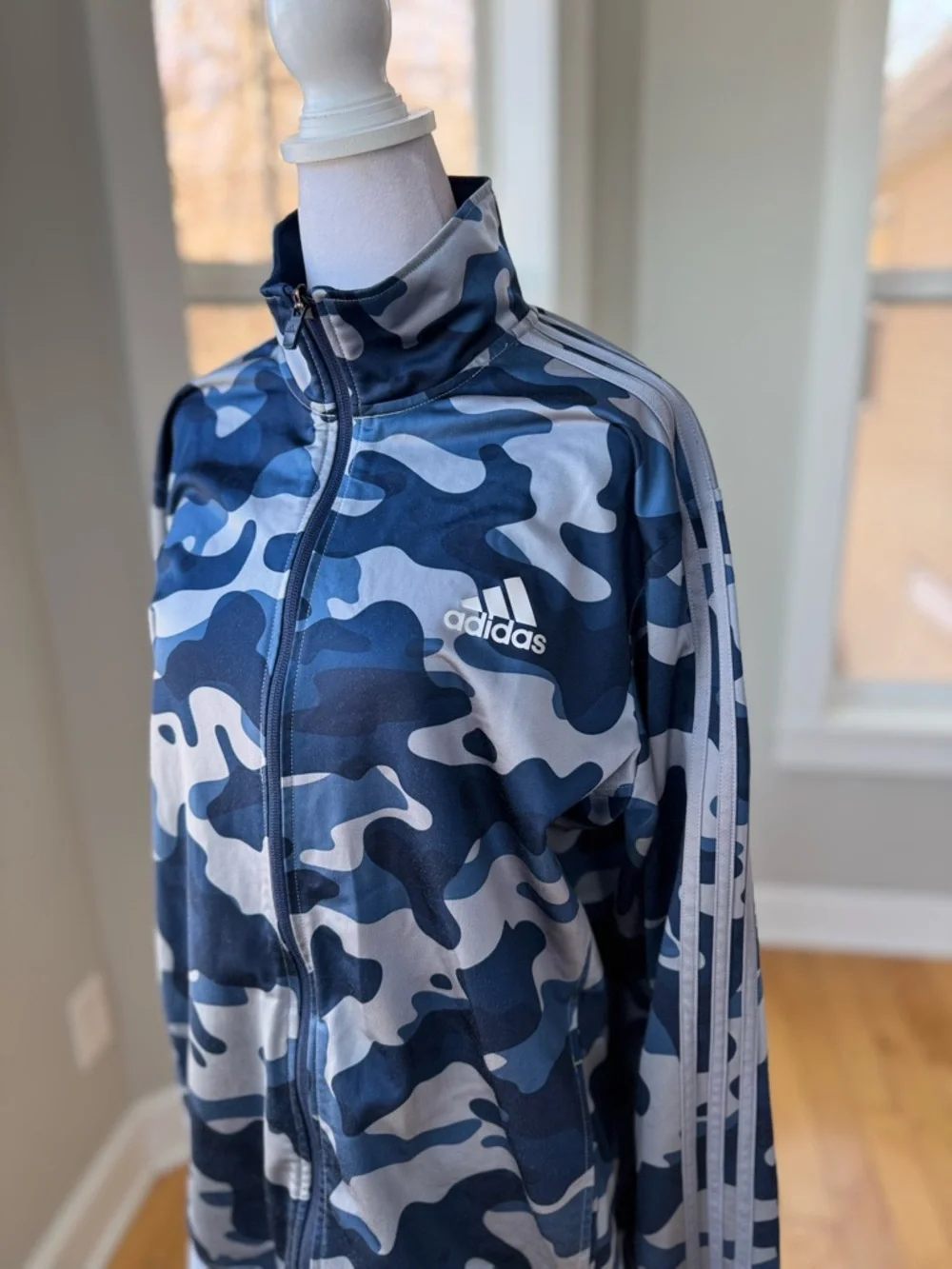 Adidas Essentials Blue Gray Camouflage Camo Track Jacket Size Large Unisex